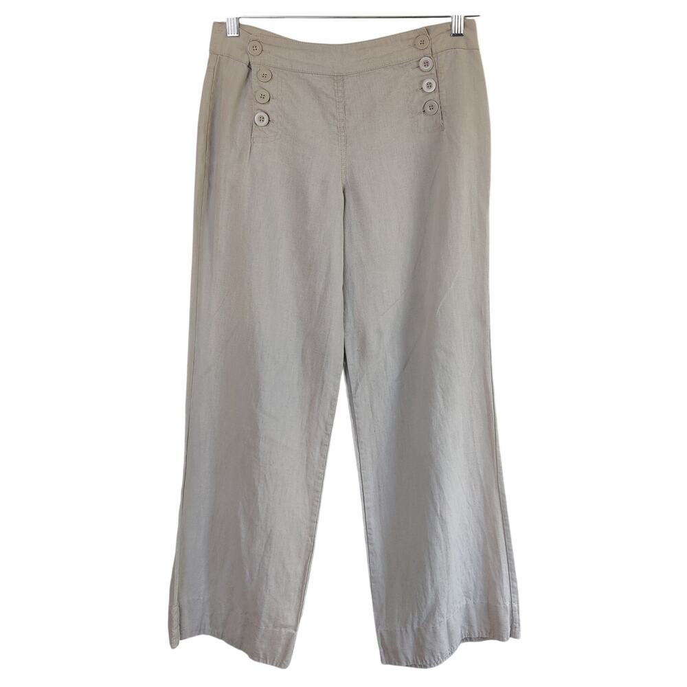 Vtg Y2K Max Studio 100% Linen Mid Rise Wide Leg Sailor Pants Size 6 Coastal